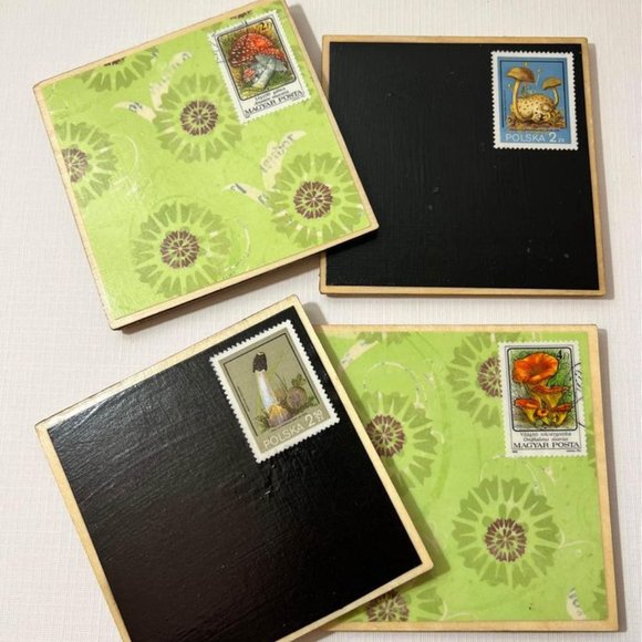 Mushroom Coasters 4 Piece set, Recycled Postage #C3. - Picture 4 of 4